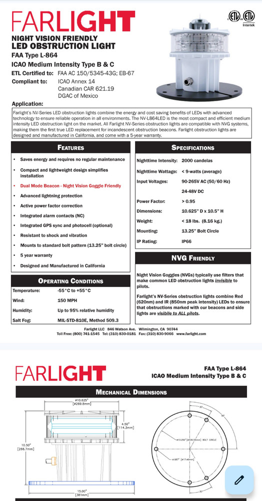 Farlight's NV-Series LED obstruction light
