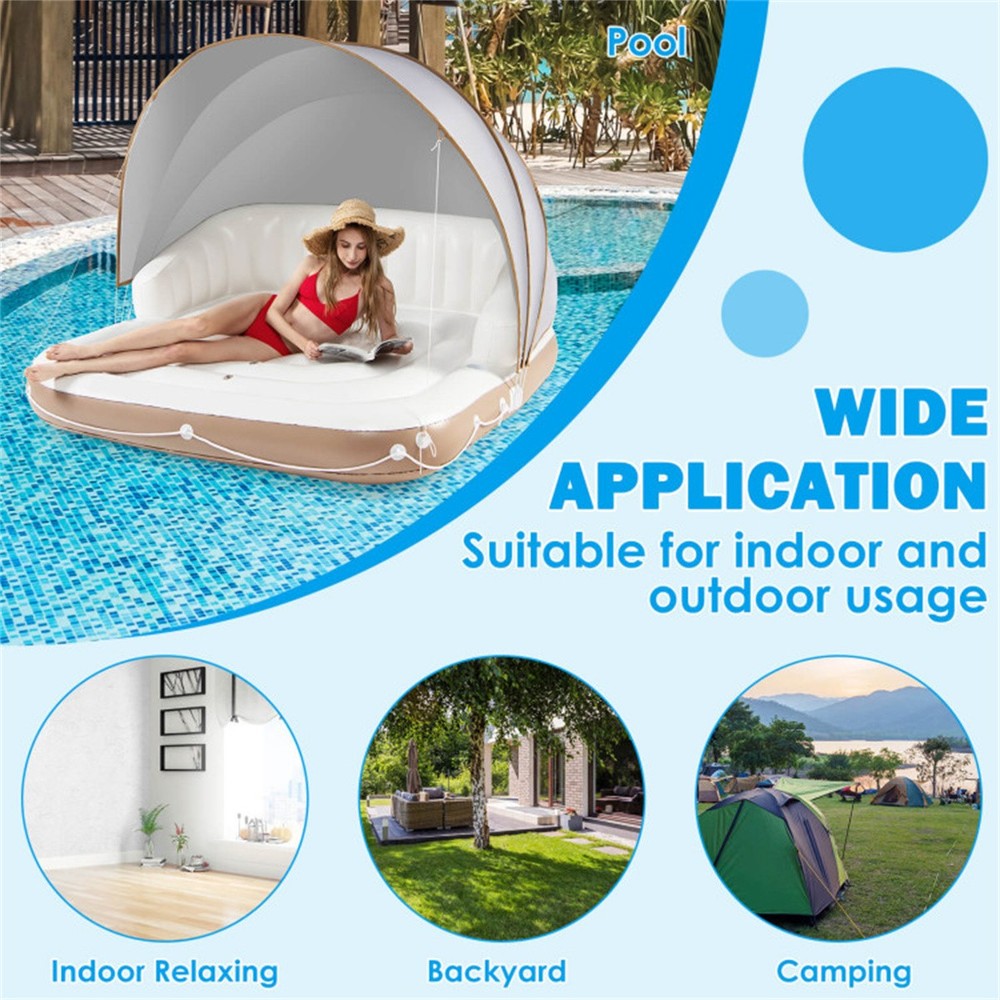 Inflatable Pool Float Lounge with Removable Canopy 441LB Capacity Folding Raft