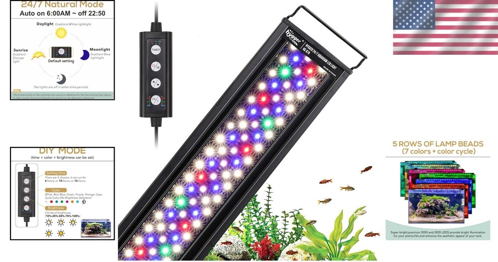 Energy Efficient 22W Waterproof Aquarium Light with Remote & Custom Modes