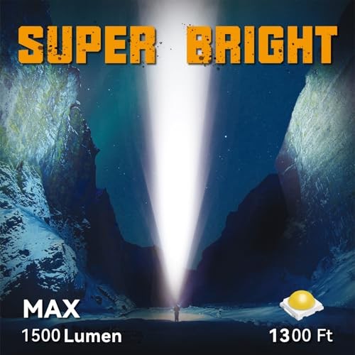 Rechargeable Spotlight, 1500 Lumens LED Spotlight Flashlight, Waterproof