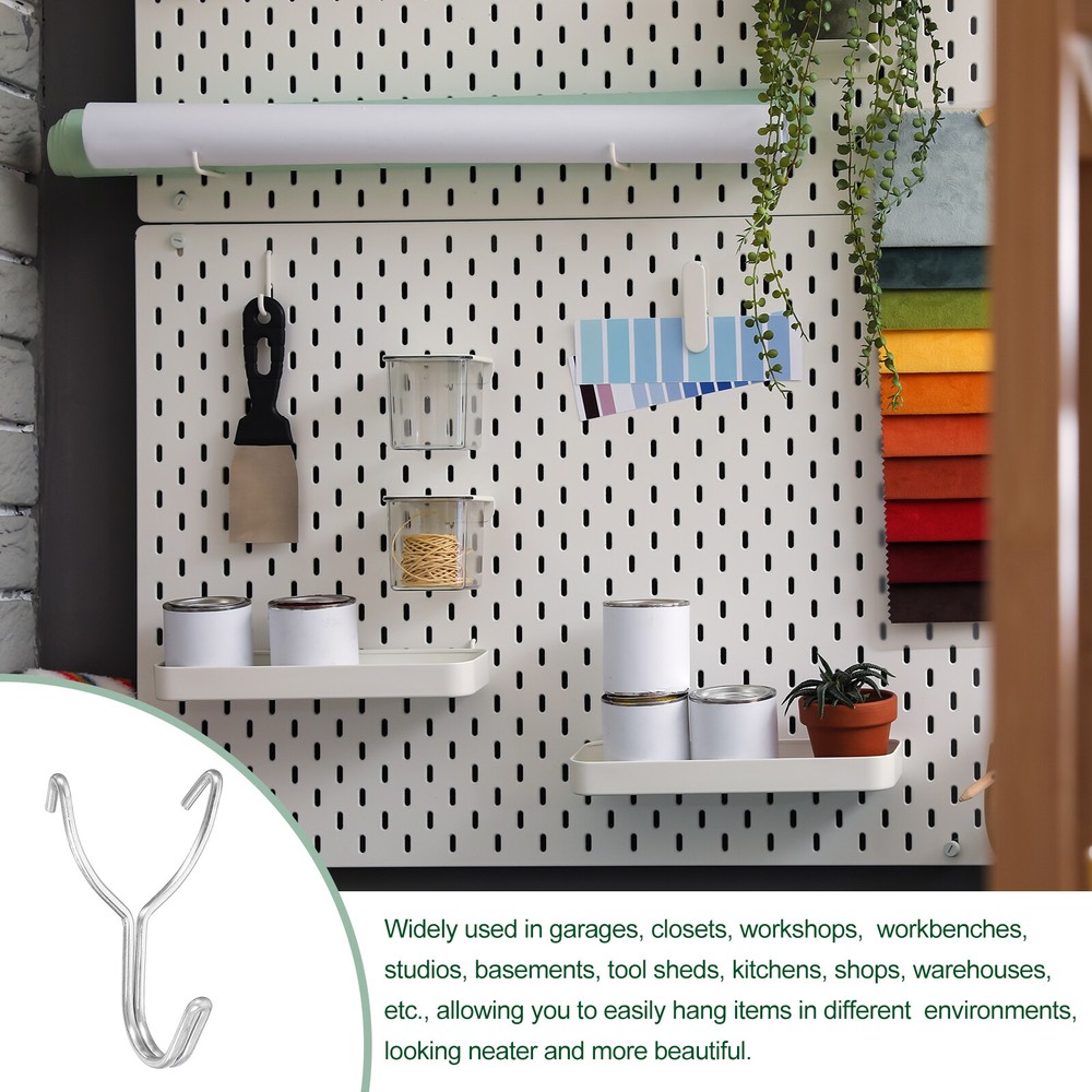 10Pcs Pegboard Hooks, 1.4 Inch Spacing Peg Board Display Hook, Silver