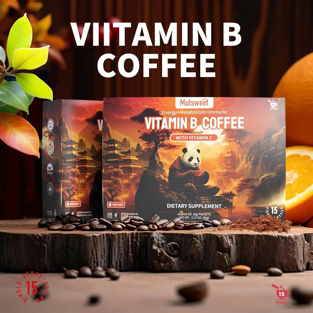 Mutsweet Super Instant Coffee Packets, Mixed w/ Vitamin B Complex and Vitamin C