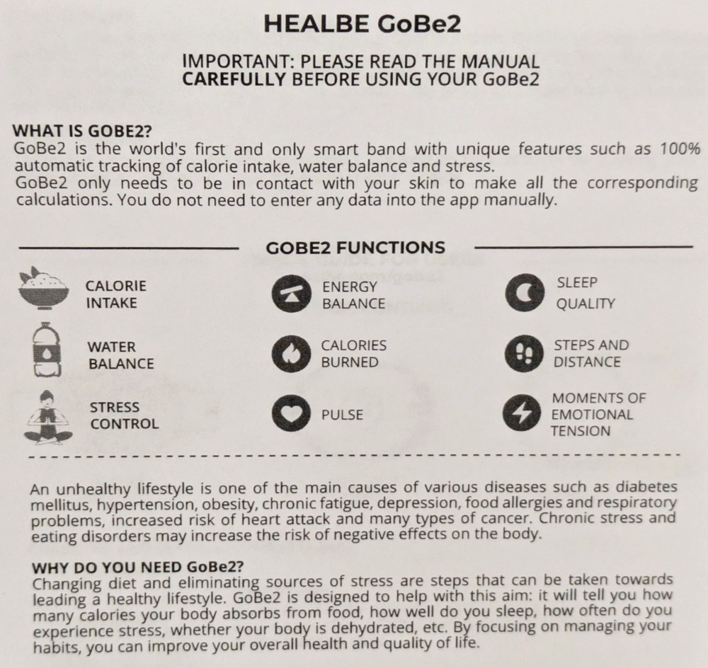Healbe GoBe2 Smart Band Tracker for parts not working