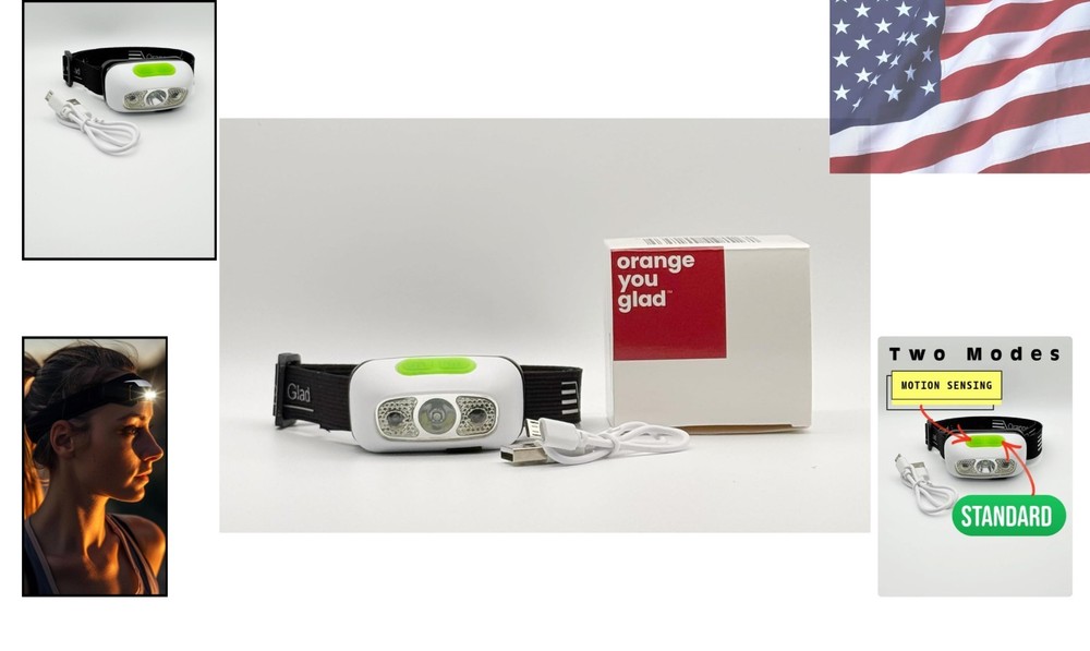 Motion Sensing Rechargeable Headlamp with Adjustable Strap | Perfect for Running