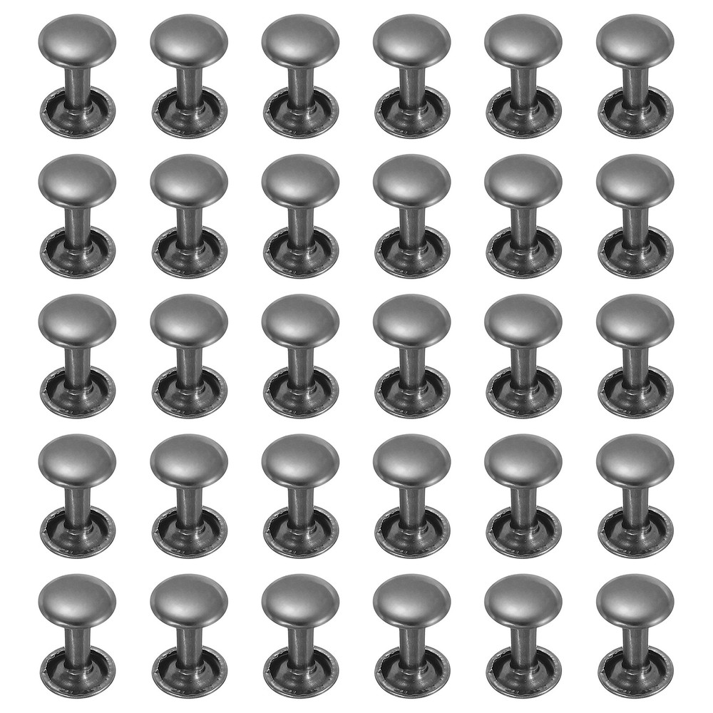 30 Sets Double Cap Leather Rivets, 9x12mm Round Cap Metal Studs, Black
