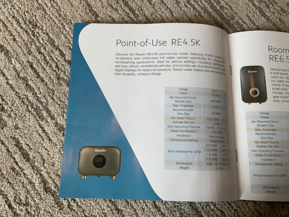 Ranein Electric Tankless Instant Water Heater RE4.5K