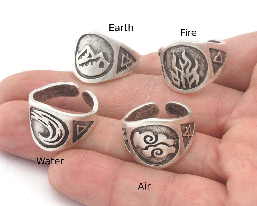 Four Elements Symbol Embossment Ring Adjustable Antiquesilver Brass (6-10US)4671