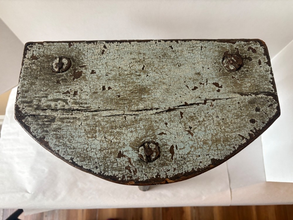 Antique Blue Painted Primitive 3 Legged Milking Stool Old Construction