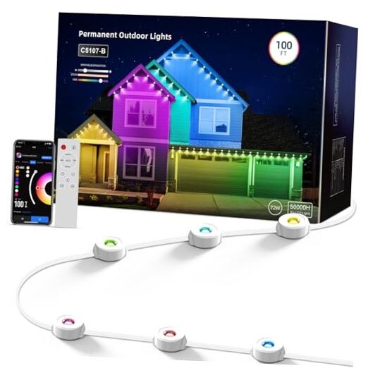 Smart Permanent Outdoor Lights, RGB with IC + Warm White, Under-Eave Lighting,