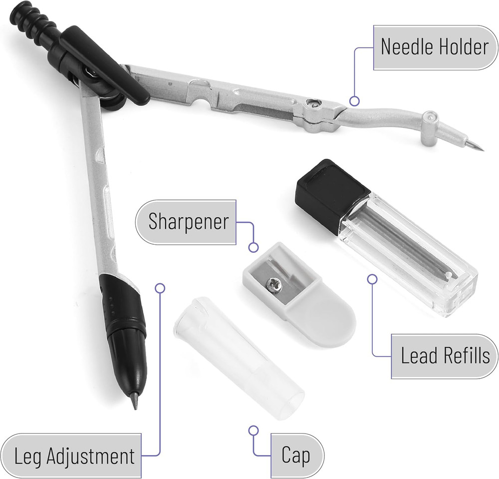 - Convertible Compass, Extra Lead Refills, Compass Geometry Tool, Compass Dra...