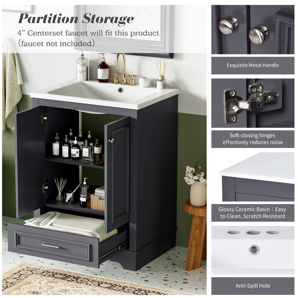 Bathroom Vanity W Ceramic Sink Combo Silver Handles