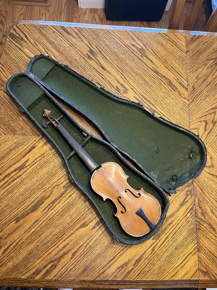 Antique Early 1900s Unbranded Violin In Leather Case As Is Youth Size
