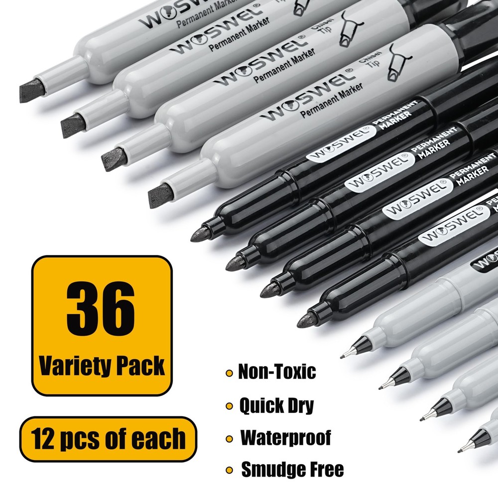 Permanent Markers 36 Variety Pack Bulk,Featuring Ultra-Fine,Chisel Tip,And Fi...