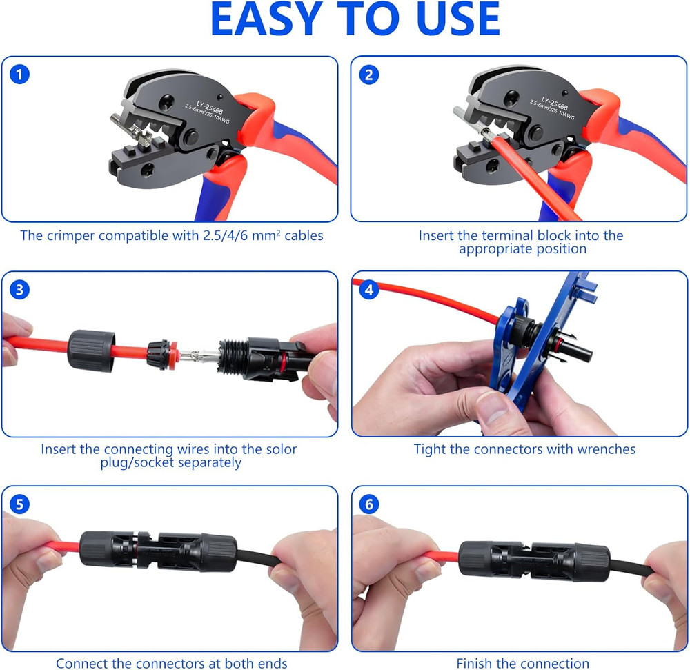 Solar Panel Connector, 60PCS Solar Crimper Tool Kit for Connecting Solar Panel C