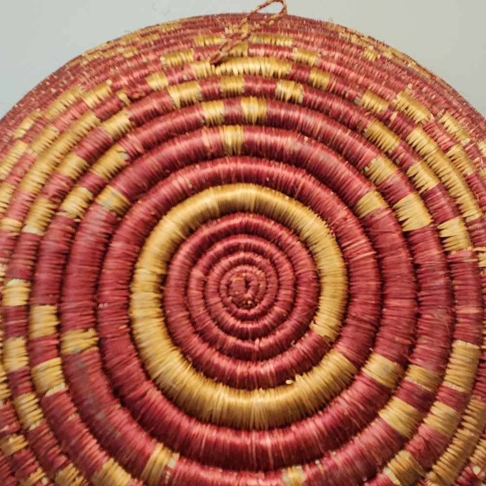 Rwanda Basket Large Fruit Bowl Wall Decor Red Natural
