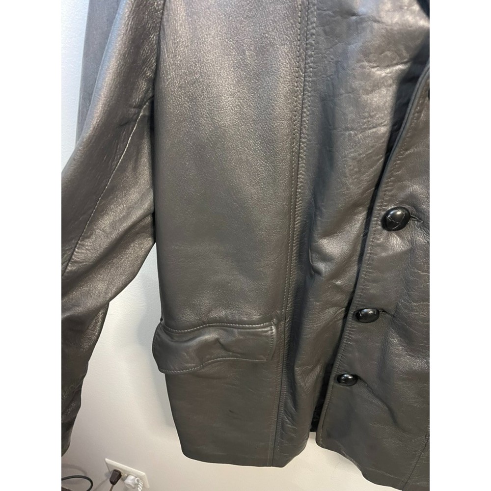 Unbranded Mens Black Leather Button Front Collared Jacket Size XL