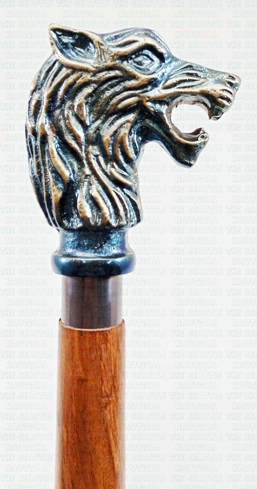 Nautical Solid Wolf Head Design Handle Wooden Style Walking Stick Cane Gift