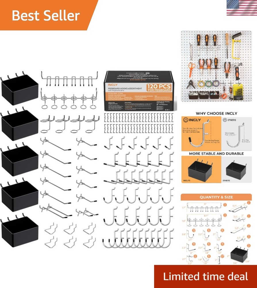 Versatile 120 PCS Pegboard Accessory Kit with Bins for Garage Organization