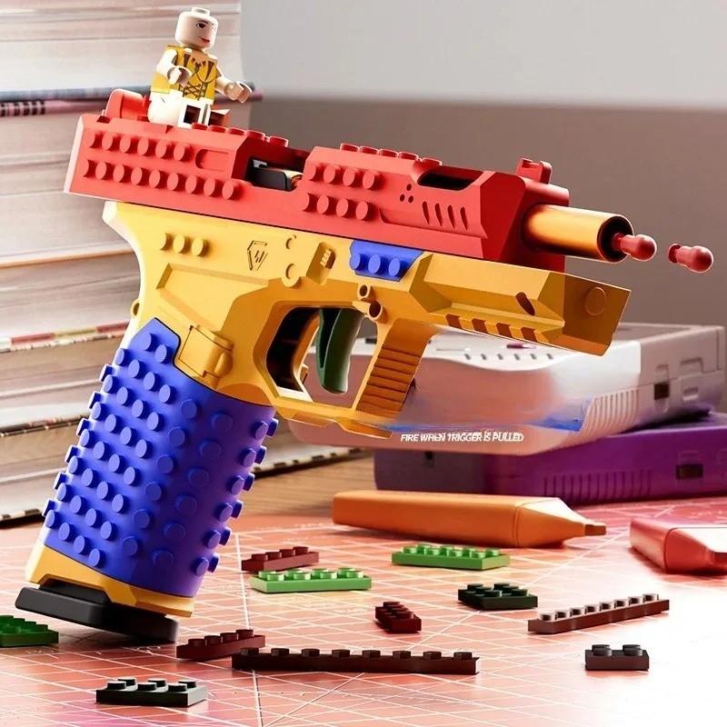 Building Block Style Soft Dart Toy Blaster Continuous Fire Shell Eject Play