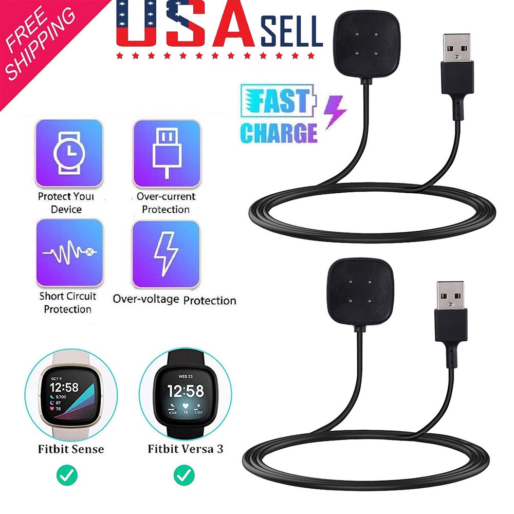 2Pack Wireless Charger For Fitbit Sense 2 Versa 4 3 Watch USB Fast Charging Dock