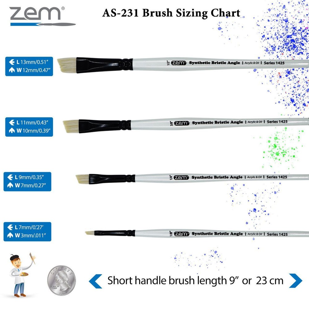 AS-231 White Bristle Synthetic Angles Brush Set 4 pcs