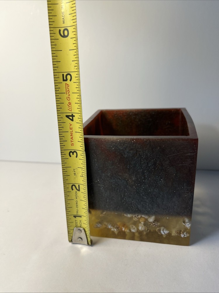 Artisanal Handmade resin container layered design with embedded natural shells