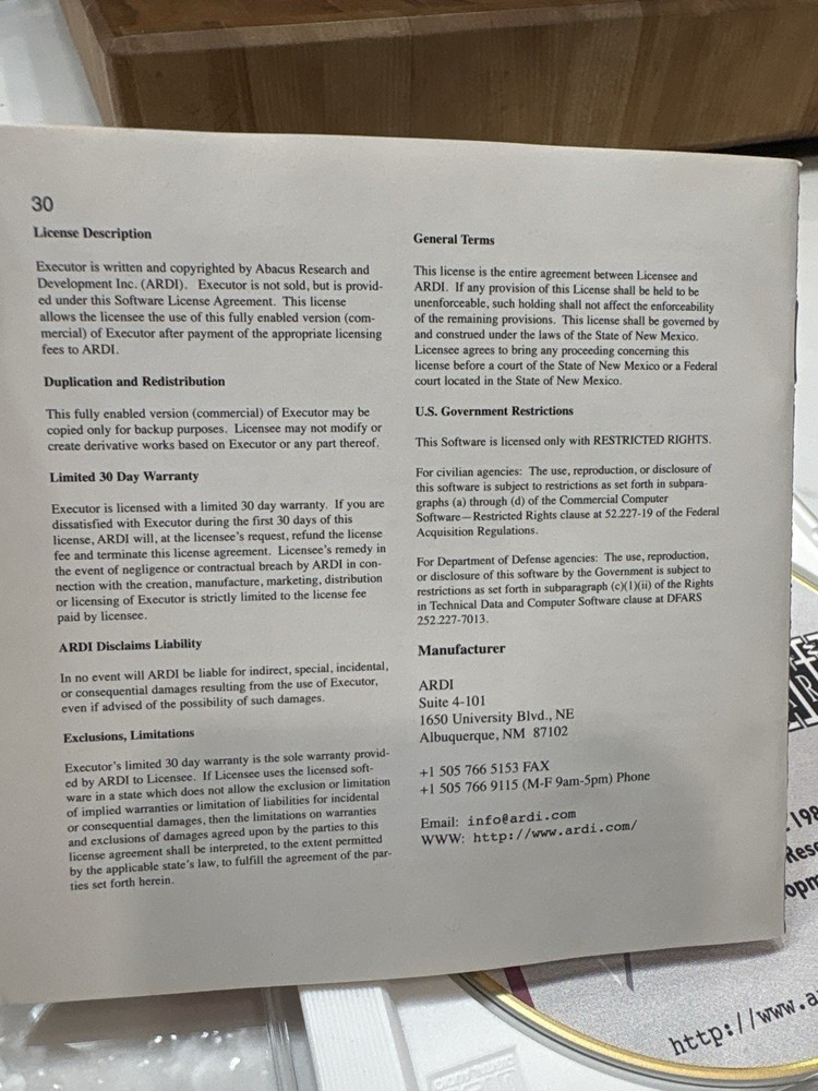 Executor 2.0t Mac Emulator PC Software CD ARDI Farallon w Case Booklet