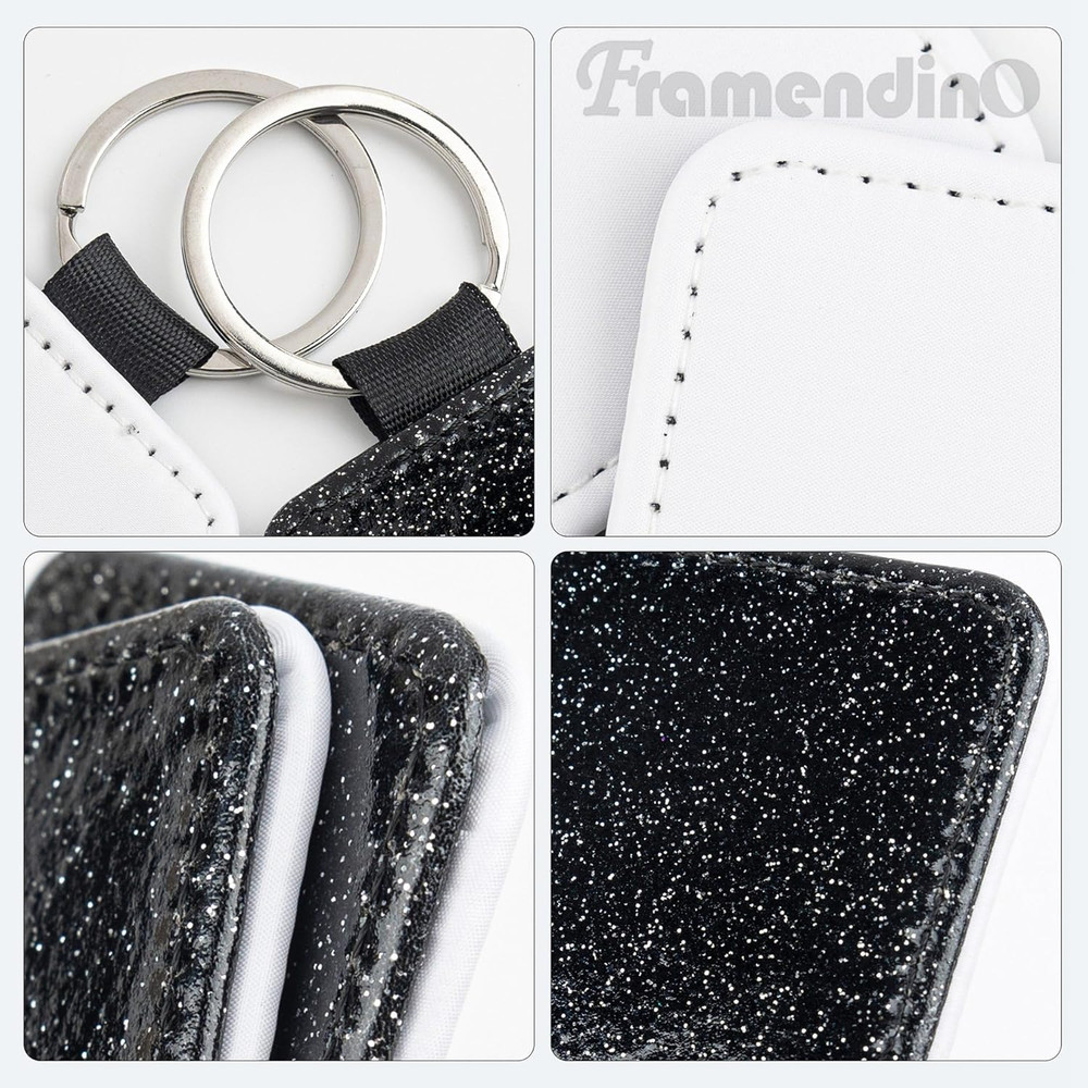 , 16 Pack Sublimation Blank Keychain Glitter PU Leather Square Rectangle Heat Tr