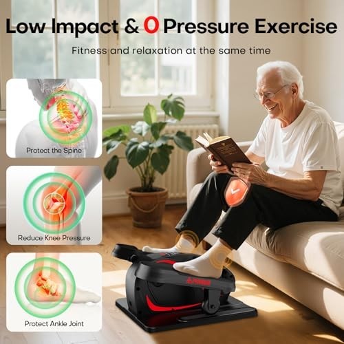 Compact Under Desk Elliptical Machine - 15 Speeds, 12 Modes, Quiet Leg Exerciser