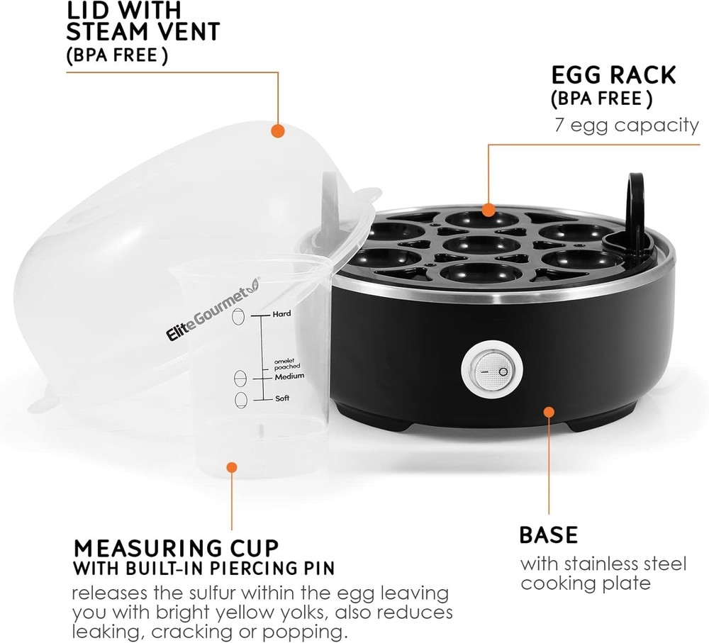 EGC115B Easy Egg Cooker Electric 7-Egg Capacity Soft Medium Hard-Boiled Egg...