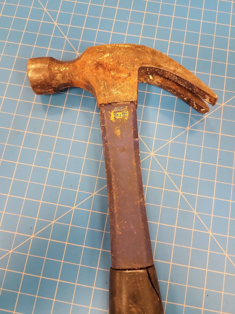 Vintage Claw Hammer Blue Handle Tool Shop Garage Carpentry Nail Puller
