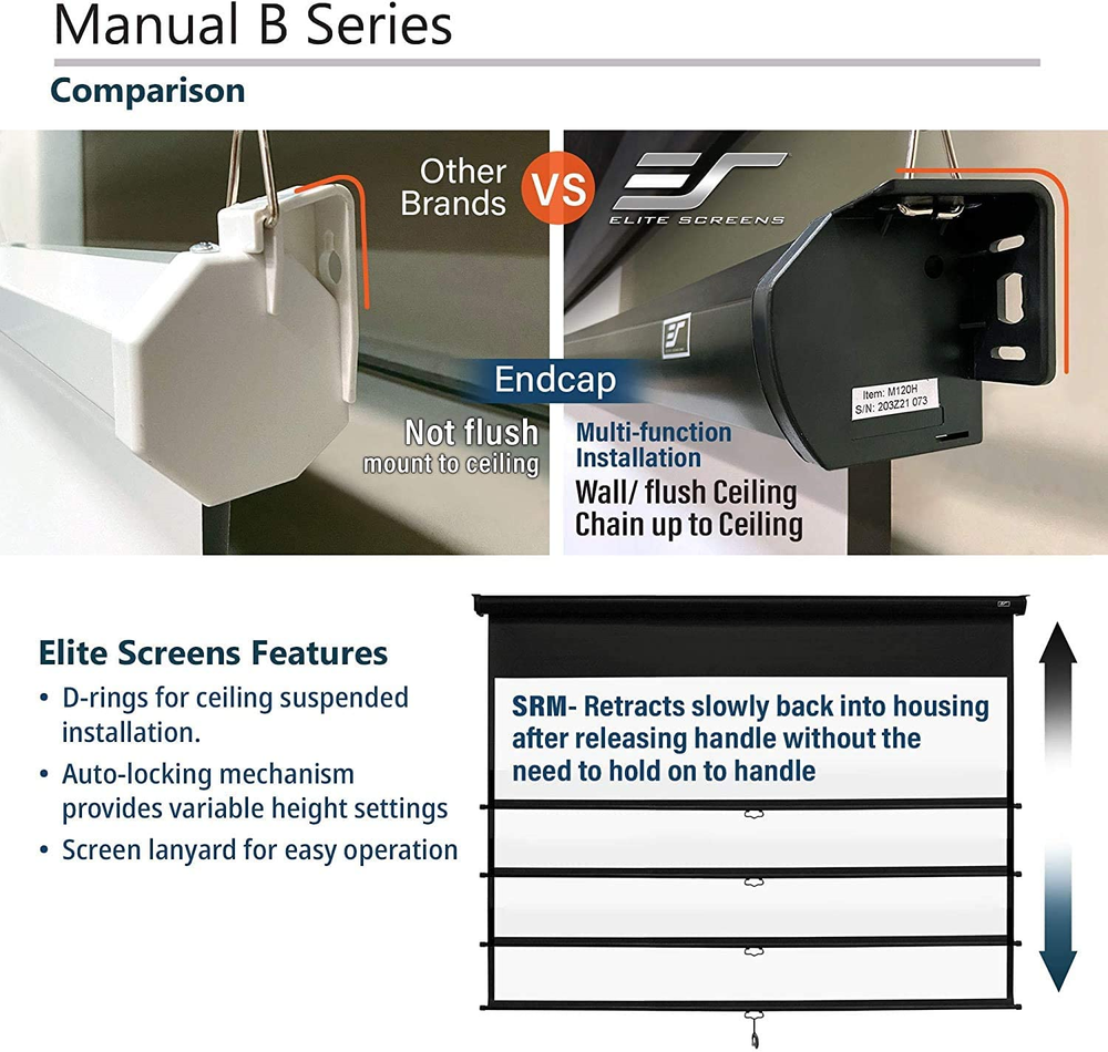 Elite Screens Manual B 100-INCH Manual Pull Down Projector Screen Diagonal 16:9