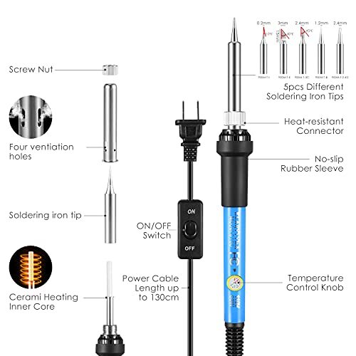 Soldering Iron Kit Electronics, 60W Soldering Welding Iron Tools , 5pcs
