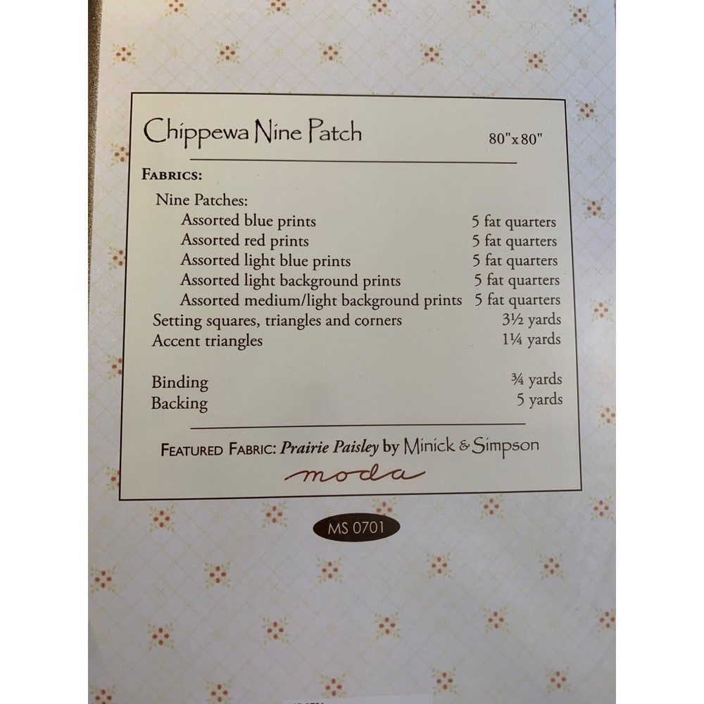 Minick & Simpson Chippewa Nine Patch Quilt Pattern - New