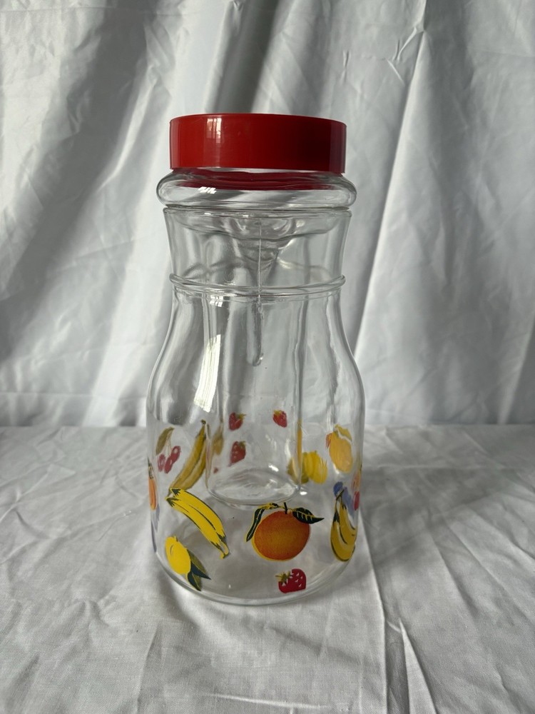 Large Vintage Glass Pitcher with Removable Ice Column | Fruit Pattern