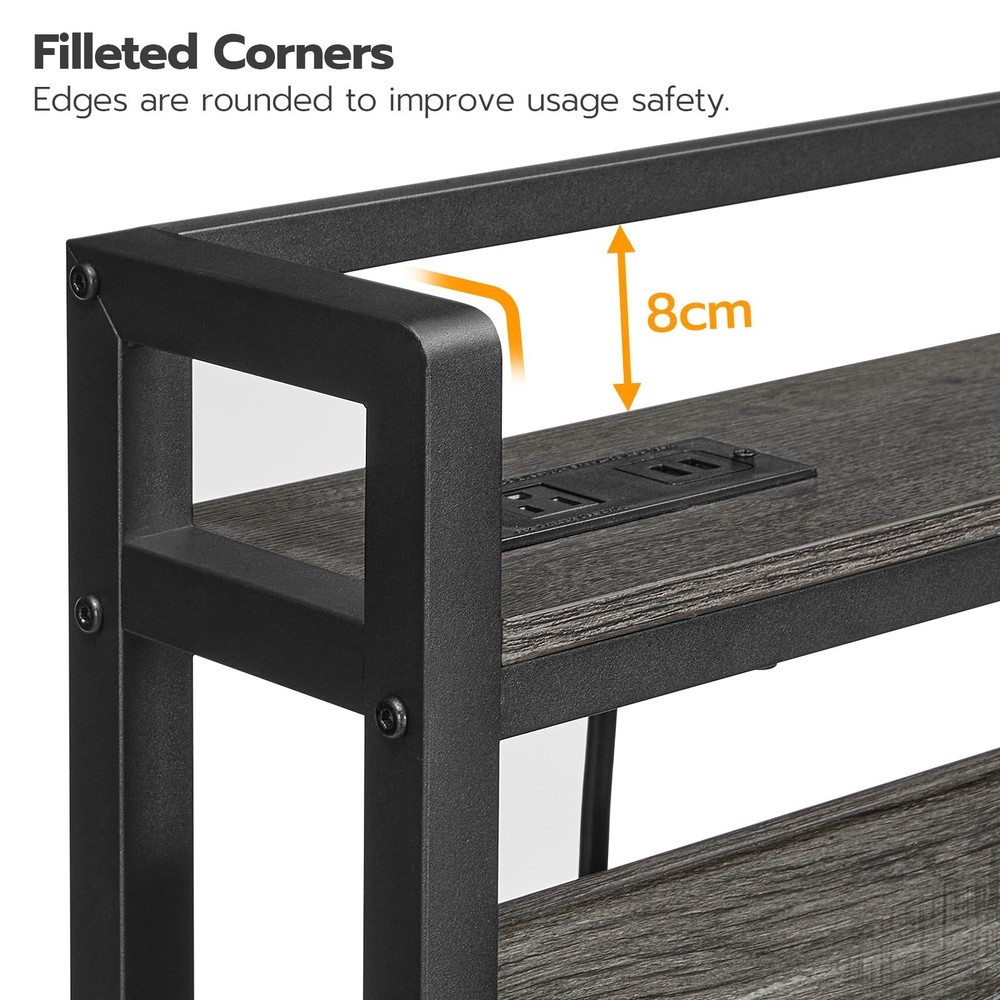 Queen Size Headboard with USB Ports, Adjustable Height & Storage Rack - Charcoal
