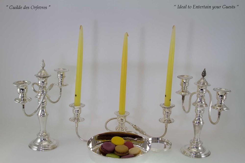 Pair Silver Candelabra 11 in., 3 Light, Beaded or Plain