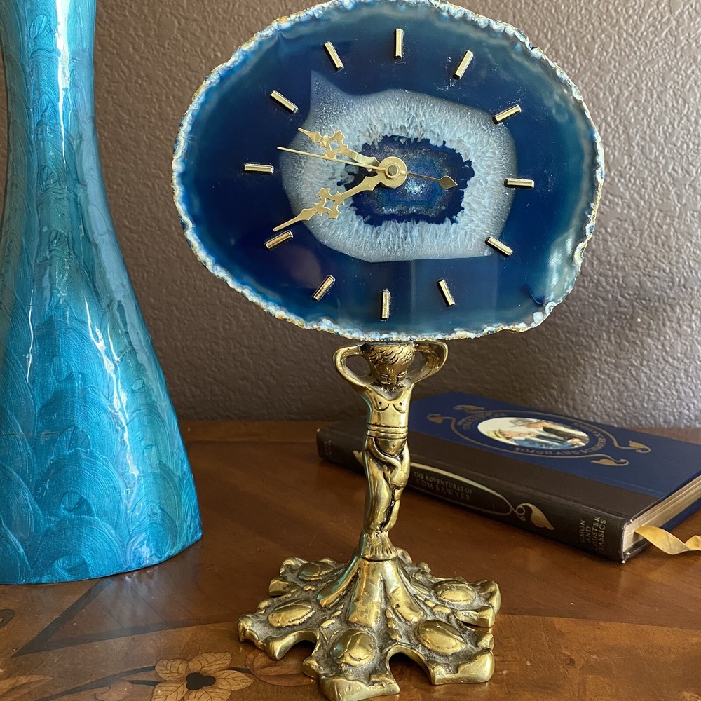 Blue Agate Stone Table Clock |