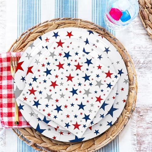 72Pcs Patriotic Party Tableware Set Red Blue Star Disposable Dinnerware 48Pcs