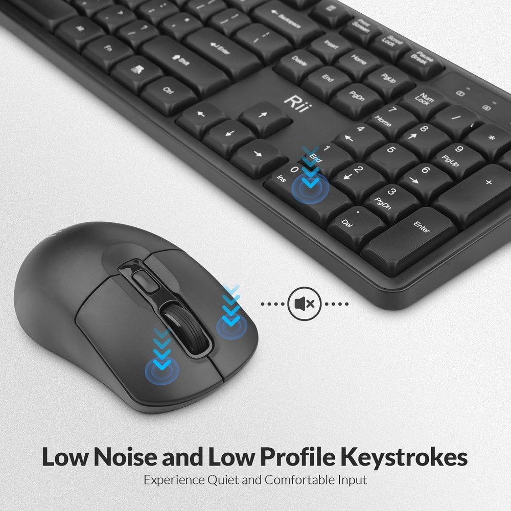 Wireless Keyboard and Mouse, 2.4G Full-Sized Quiet Ergonomic Keyboard, Quiet Typ