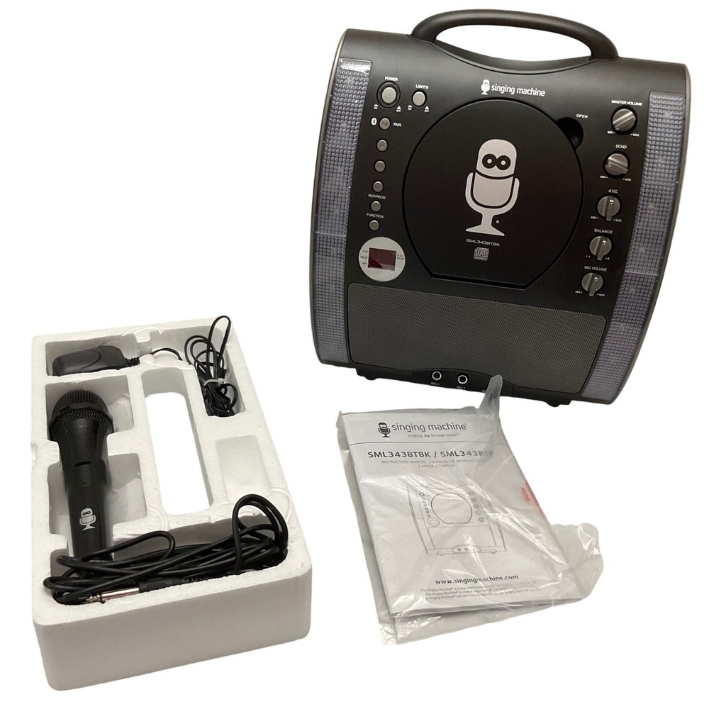 Singing Machine SML343BTBK Bluetooth CD+G Karaoke System with LED Disco Lights