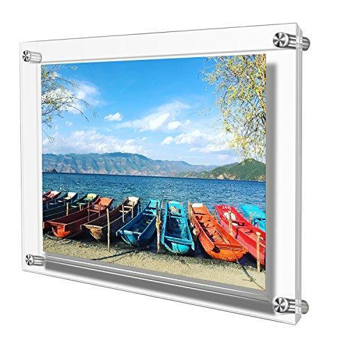 AMEITECH Acrylic Floating Picture Frame, 11x14 Double Panel Clear Wall Mount