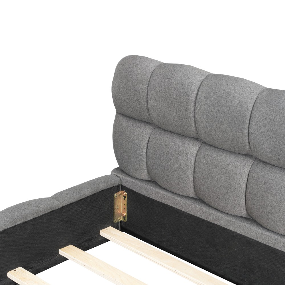 King Upholstered Platform Bed w/ Solid Wood Frame, Gray Linen, 2000lbs Support