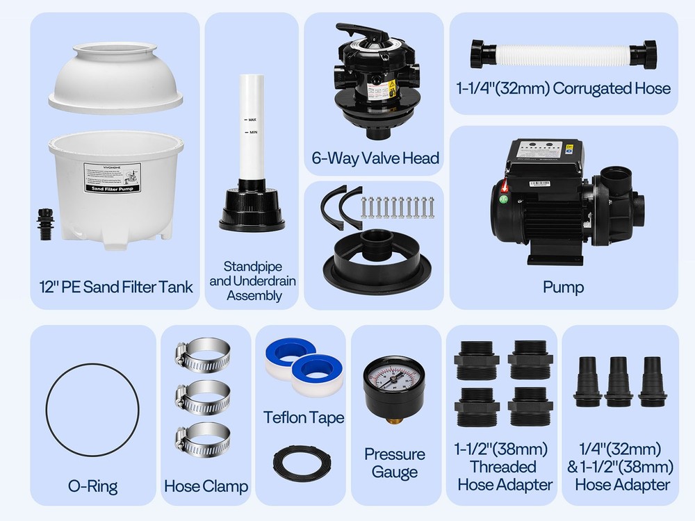 12'' Sand Filter Pump 3168GPH 0.4HP Above Ground Pool Filter System 6-Way Timer