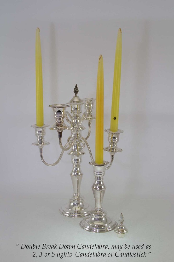 Pair Silver Candelabra 11 in., 3 Light, Beaded or Plain