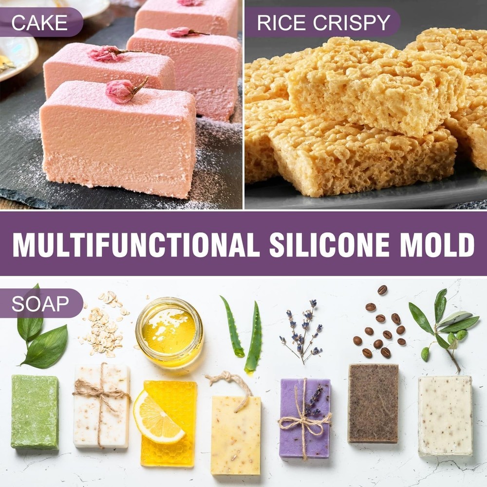 3 Pack Silicone Rectangle Soap Molds with 6 Cavities for Baking Soap Making