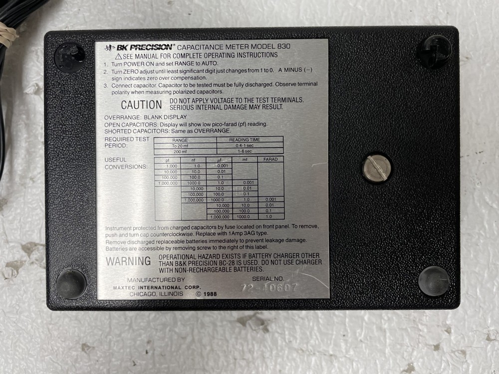BK Precision 830 Autoranging Capacitance Meter No Battery