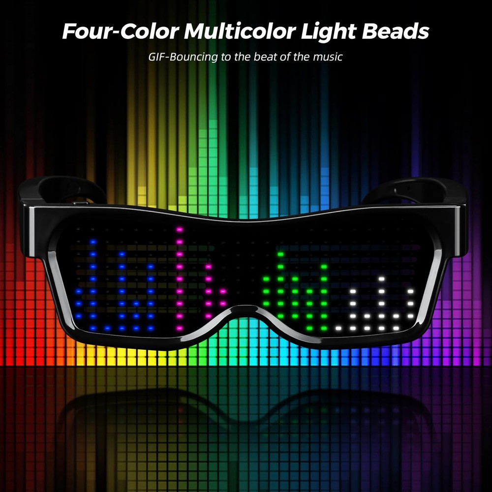 Customizable LED Glasses with App Control, DIY Graffiti, Fixed Multi-Color Di...