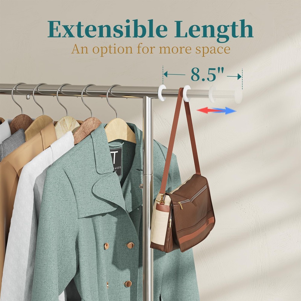 Rolling Clothes Rack Chrome Standard Garment Organizer Wheels