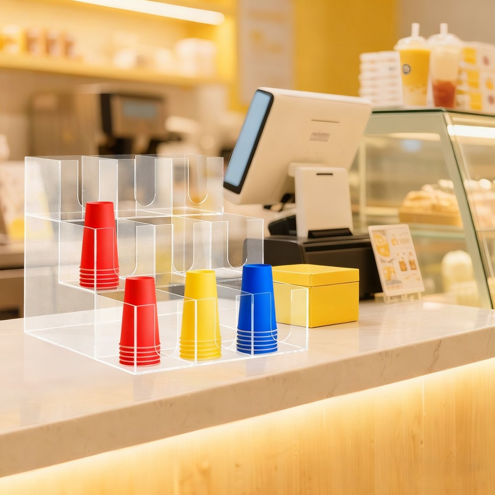 Acylic 9 Compartments Coffee Cup Holder Counter Top Disposable Cups Organizer